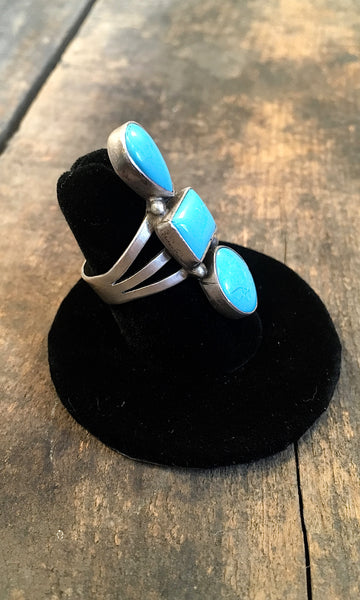 THREE'S COMPANY Vintage Style Turquoise Geometric Stacked Ring,  Sz 7