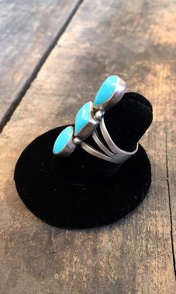 THREE'S COMPANY Vintage Style Turquoise Geometric Stacked Ring,  Sz 7