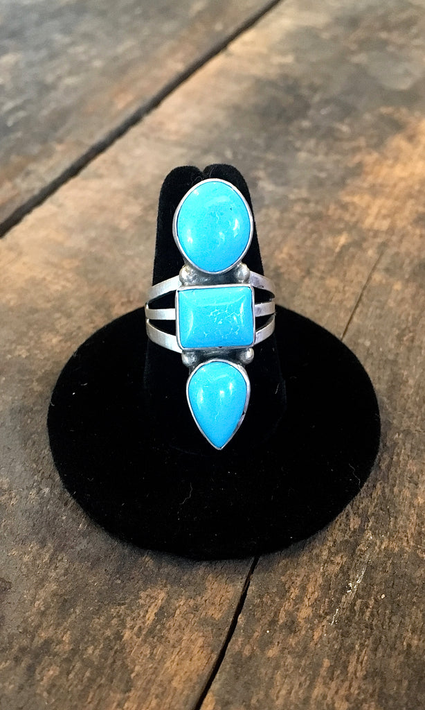 STACKED SHAPES Vintage Style Turquoise Stacked Ring, Sz 8,9