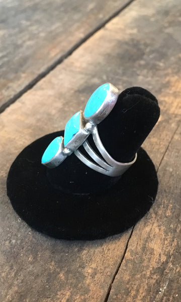 STACKED SHAPES Vintage Style Turquoise Stacked Ring, Sz 8,9