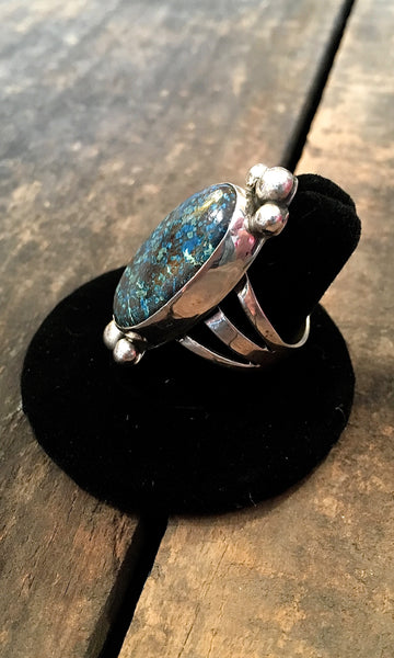 FEELING BLUE Chimney Butte Sterling Silver & Bisbee Turquoise Ring, Size 9