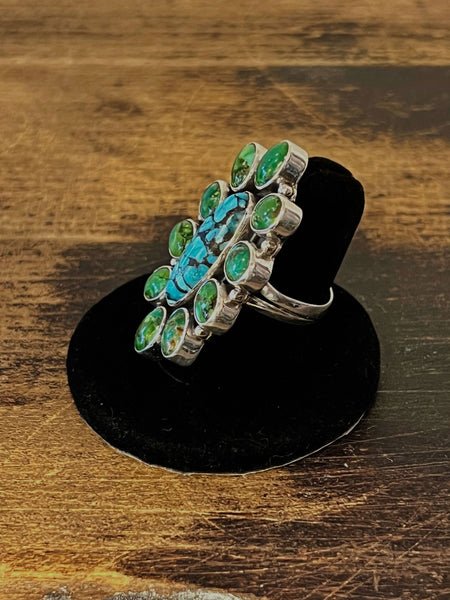 FLOWER POWER Silver and Turquoise Floral Cluster Ring, Size 7