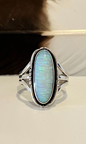 FIERY OPAL Sterling Silver Navajo Ring • 9 1/2