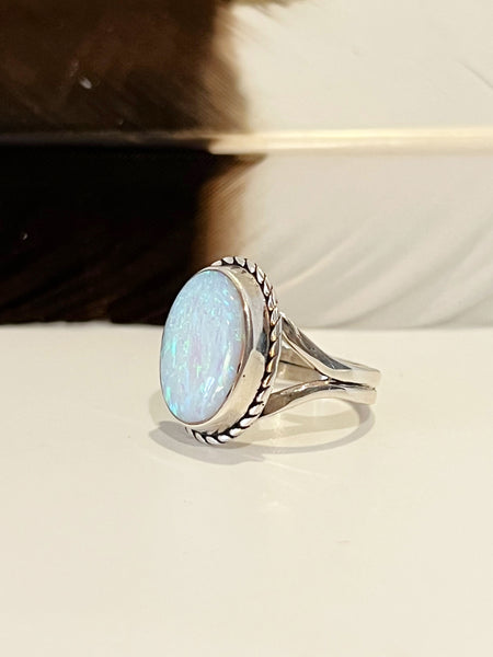 WHAT A GEM Sterling Silver and Lab Opal Ring • Size 5 1/2
