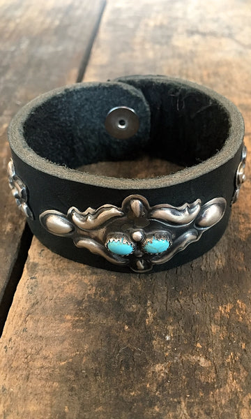 GET CUFFED 1970s Style Navajo Black Leather Bracelet