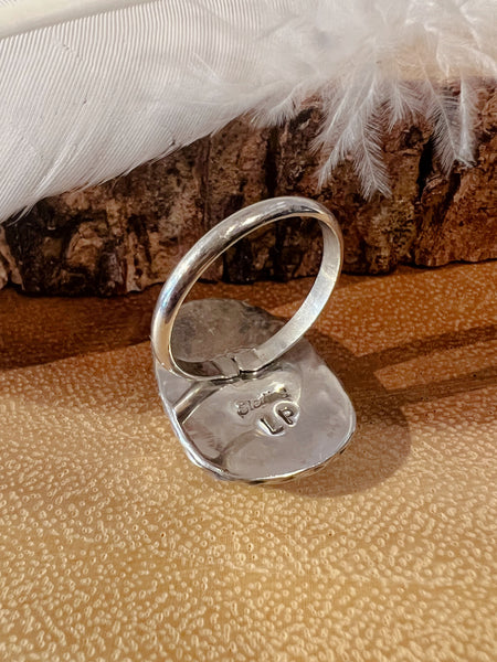 WHITE BUFFALO SHAPES Turquoise Silver Ring, Size 7 3/4