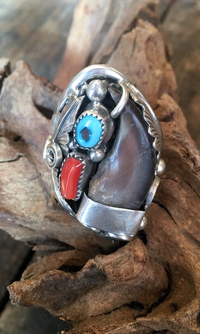 RING IT ON Vintage Style Navajo Silver Ring with Handcrafted Badger Claw, Sz 11