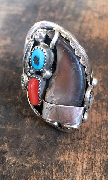 RING IT ON Vintage Style Navajo Silver Ring with Handcrafted Badger Claw, Sz 11