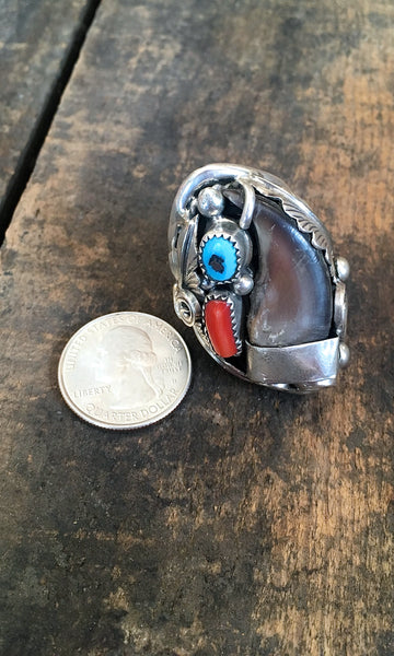 RING IT ON Vintage Style Navajo Silver Ring with Handcrafted Badger Claw, Sz 11