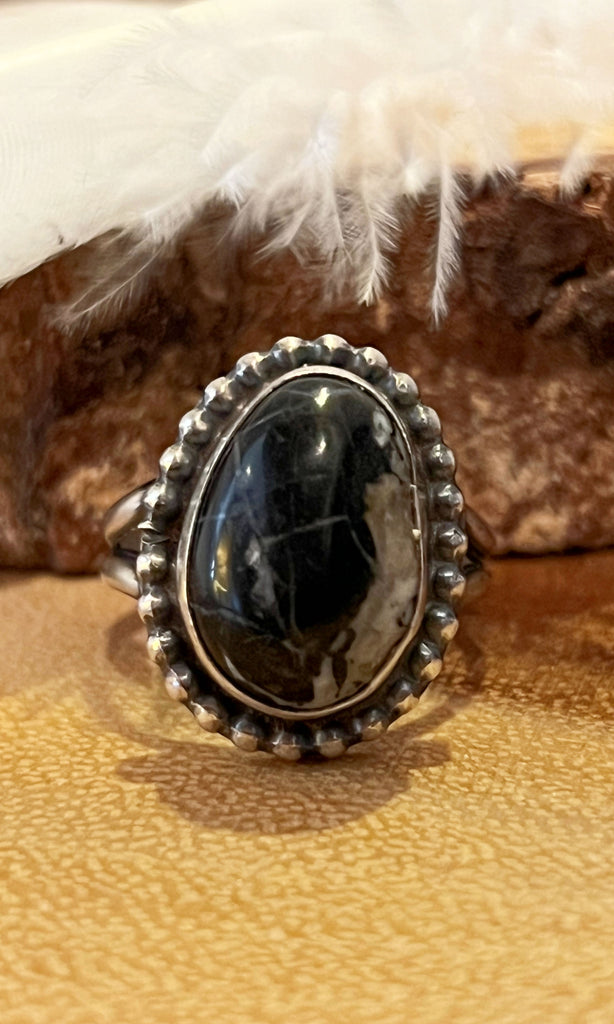 WHITE BUFFALO OBSCURA Turquoise Silver Ring, Size 8 1/2