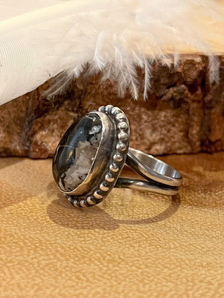 WHITE BUFFALO OBSCURA Turquoise Silver Ring, Size 8 1/2