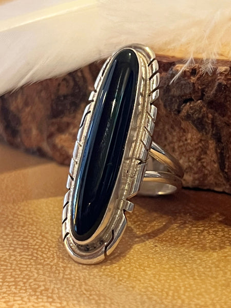 LIKE MIDNIGHT Navajo Silver and Onyx Ring, Multiple Size Available