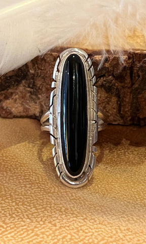 LIKE MIDNIGHT Navajo Silver and Onyx Ring, Multiple Size Available