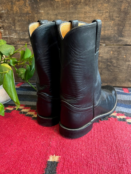 JUSTIN 80s Western Black Leather Boots, Men's Size 9