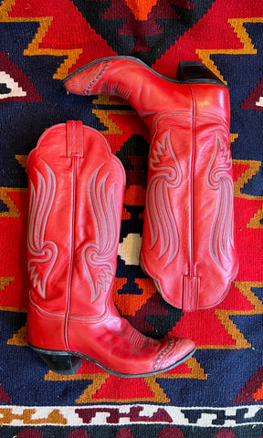 TONY LAMA Red Lizard Vintage Boots, Women's Size 6