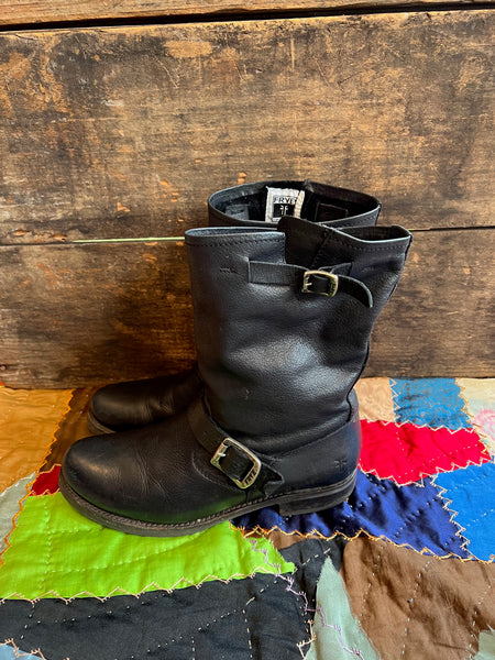 FRYE Vintage Black Leather Boots, Women's Size 8