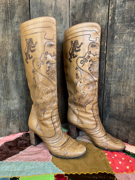 ANNA SUI for Anthropologie Tooled Leather Boots, Women's 39