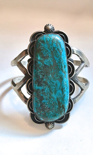 Chimney Butte Large Sandcast Silver & Turquoise Navajo Cuff