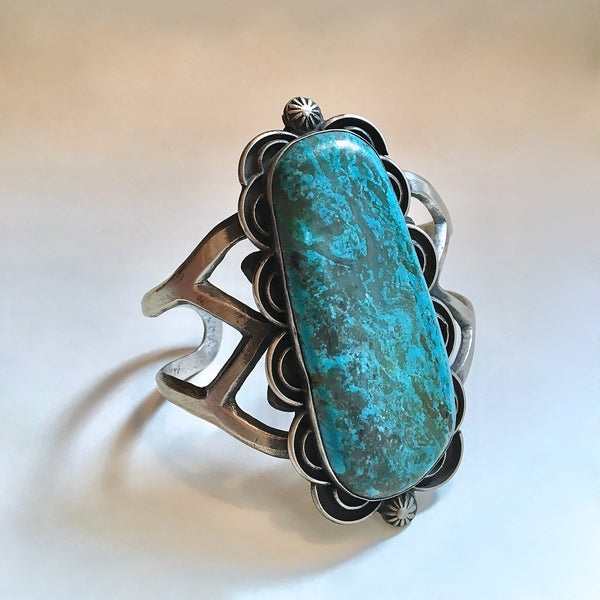 Chimney Butte Large Sandcast Silver & Turquoise Navajo Cuff