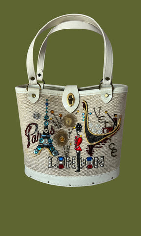 ENID COLLINS Vintage 60s Jeweled European Theme Handbag