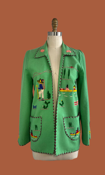 40s 50s Mexican Felt Souvenir Jacket by Lopez, Size S/M