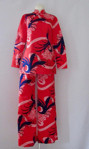 SUN FASHIONS OF HAWAII 60s Blouse & Pant Asian-esque Set, Size Small