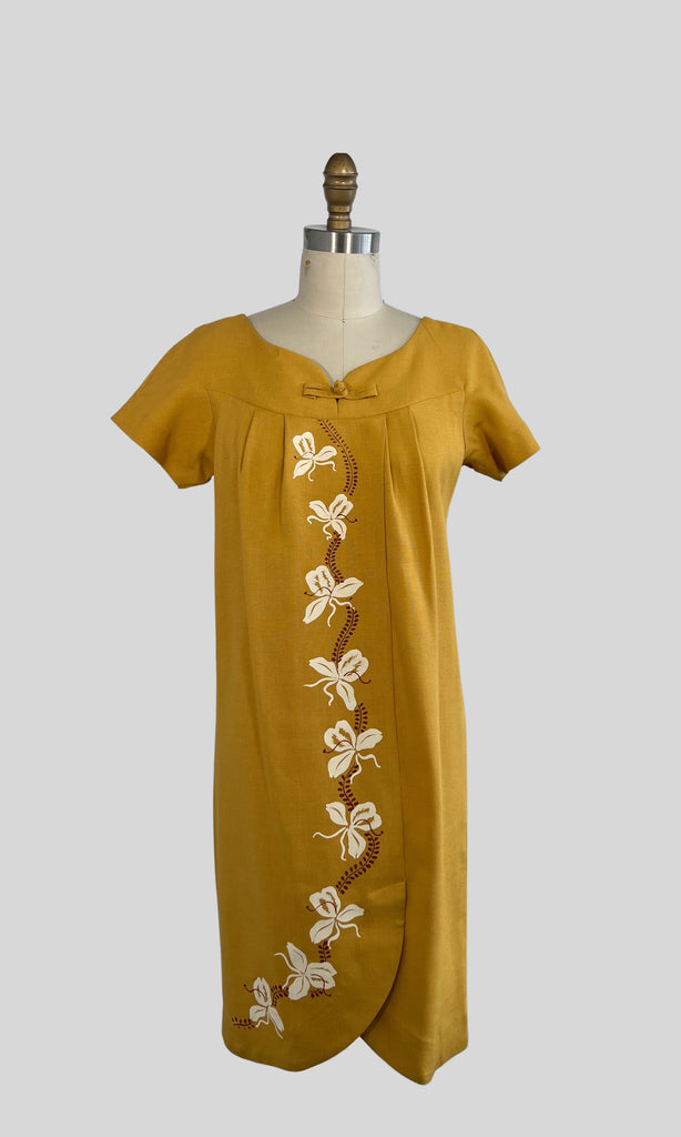 Deadstock 1960's Hawaiian Orchid Tiki Dress by Lauhala, Size XS