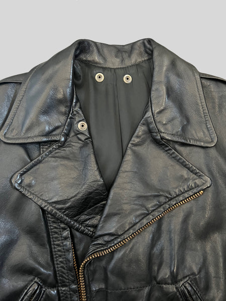 LEATHER FOREVER 1970s Black Leather Motorcycle Jacket, Men's Size S/M
