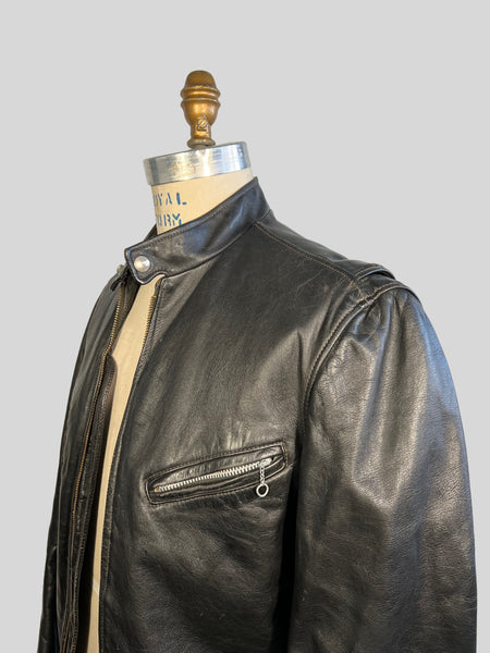 1960s Schott Black Steer Hide Racer Jacket, Men's Size Small