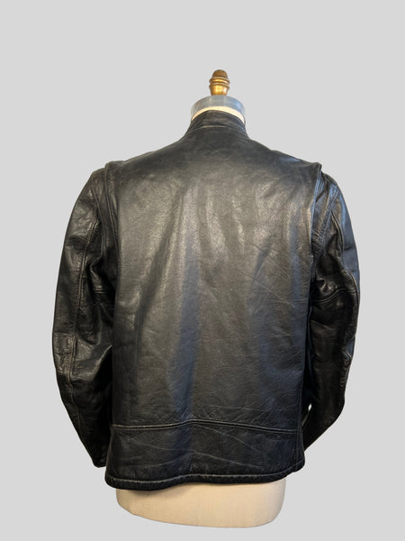 1960s Schott Black Steer Hide Racer Jacket, Men's Size Small