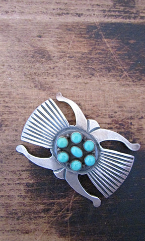 DB 60s Navajo Silver and Turquoise Sancast Brooch