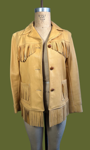 BERMAN BUCKSKIN CO. 50s 60s Buck Skin Leather Fringe Jacket, Women's Size Small