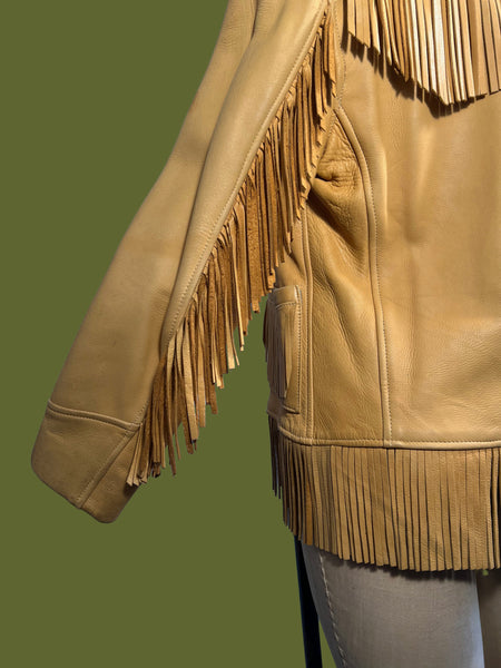 BERMAN BUCKSKIN CO. 50s 60s Buck Skin Leather Fringe Jacket, Women's Size Small
