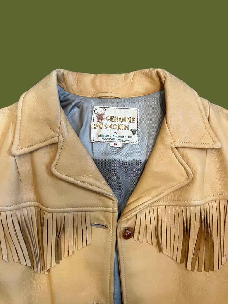 Buck Skin Rattle BERMAN BUCKSKIN CO. 50s 60s Buck Skin Leather Fringe Jacket, Women's S ...