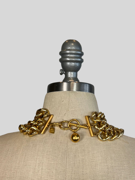 ANNE KLEIN 1980s 1990s Gold Triple Chain Necklace
