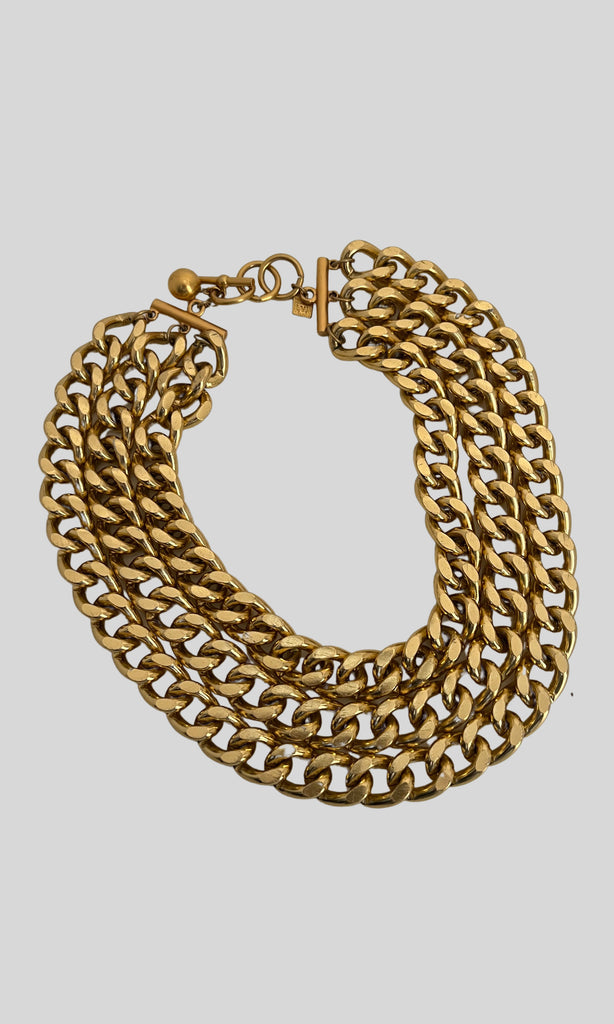 ANNE KLEIN 1980s 1990s Gold Triple Chain Necklace