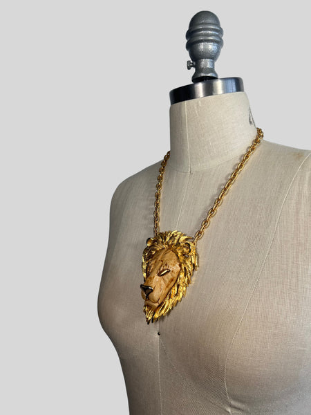 LION KING 1970s Gold Tone Lion Pendant Necklace