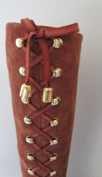 HERBERT LEVINE 60s Rust Suede Lace up Hippie Granny Boots, Size 8 - 8 1/2
