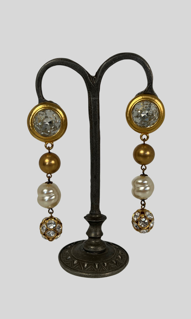 BAROQUE STATEMENT 80s Long Dangly Faux Pearl Earrings