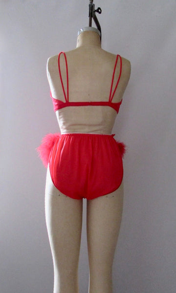 BABYDOLL 60s Red 3 Piece Lingerie Set, Panties Bra & Bed Jacket, Med Lg