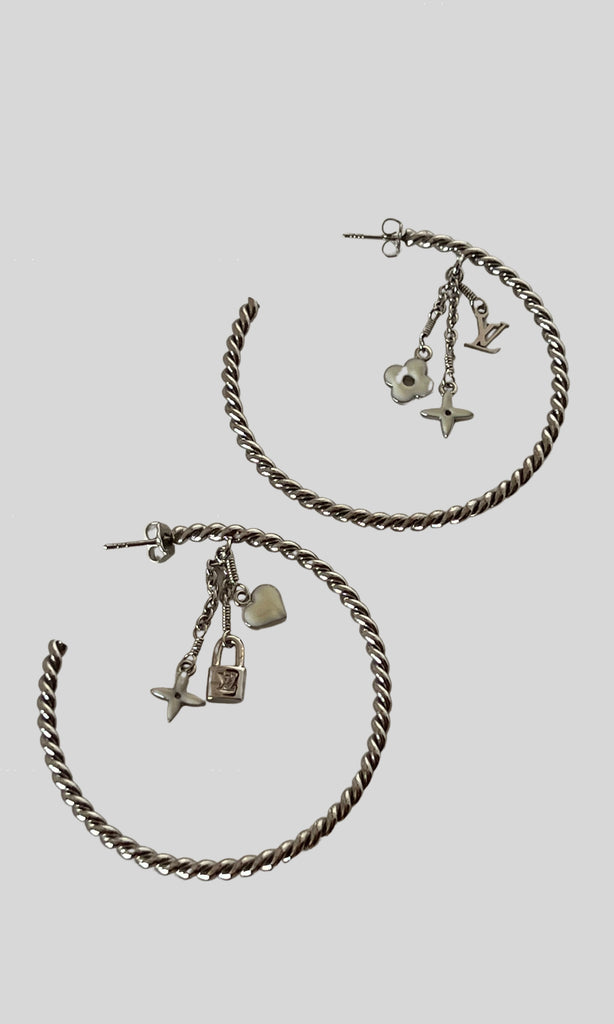 LOUIS VUITTON STATEMENT Silver Monogram Hoop Earrings