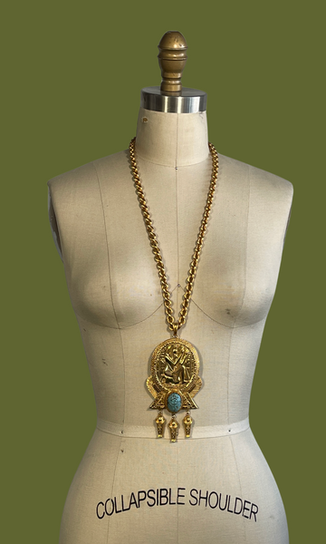 DONALD BROOKS 1960s 1970s Mid Century Egyptian Cleopatra Theme Pendant Necklace