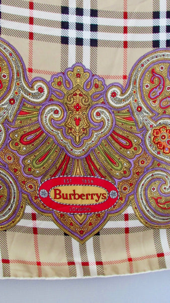 BURBERRY Vintage 80s Large Tartan Plaid Silk Scarf