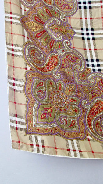 BURBERRY Vintage 80s Large Tartan Plaid Silk Scarf