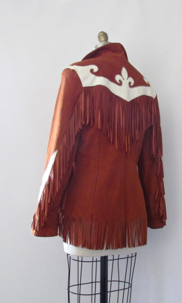 RODEO QUEEN 50s Western Suede Fringe Jacket with Applique, Size Small