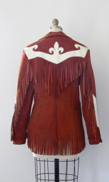 RODEO QUEEN 50s Western Suede Fringe Jacket with Applique, Size Small