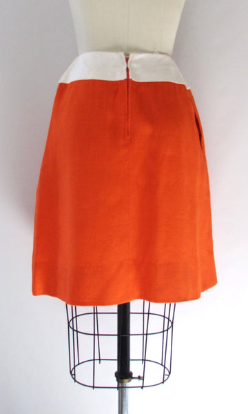 A LA MOD 60s Irish Linen Sloat in Moygashel Orange Mini Skirt, Size Small
