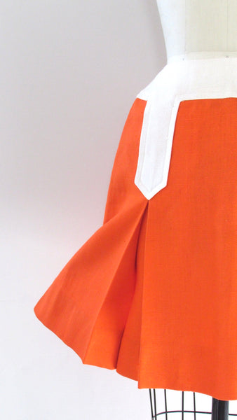 A LA MOD 60s Irish Linen Sloat in Moygashel Orange Mini Skirt, Size Small