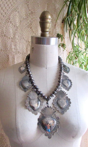 FEDERICO JIMENEZ Sacred Heart Mexican Silver Necklace