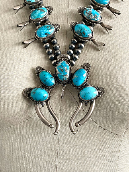 FRITSON TOLEDO Navajo Kingman Turquoise and Silver Squash Blossom